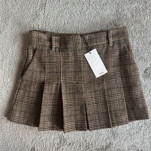 Mango Houndstooth Tan Mini Skirt